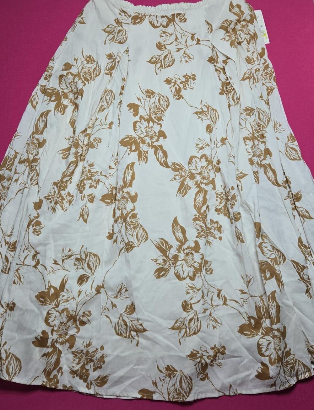 A New Day Women’s White Floral Skirt Size S Brown Lightweight Summer New